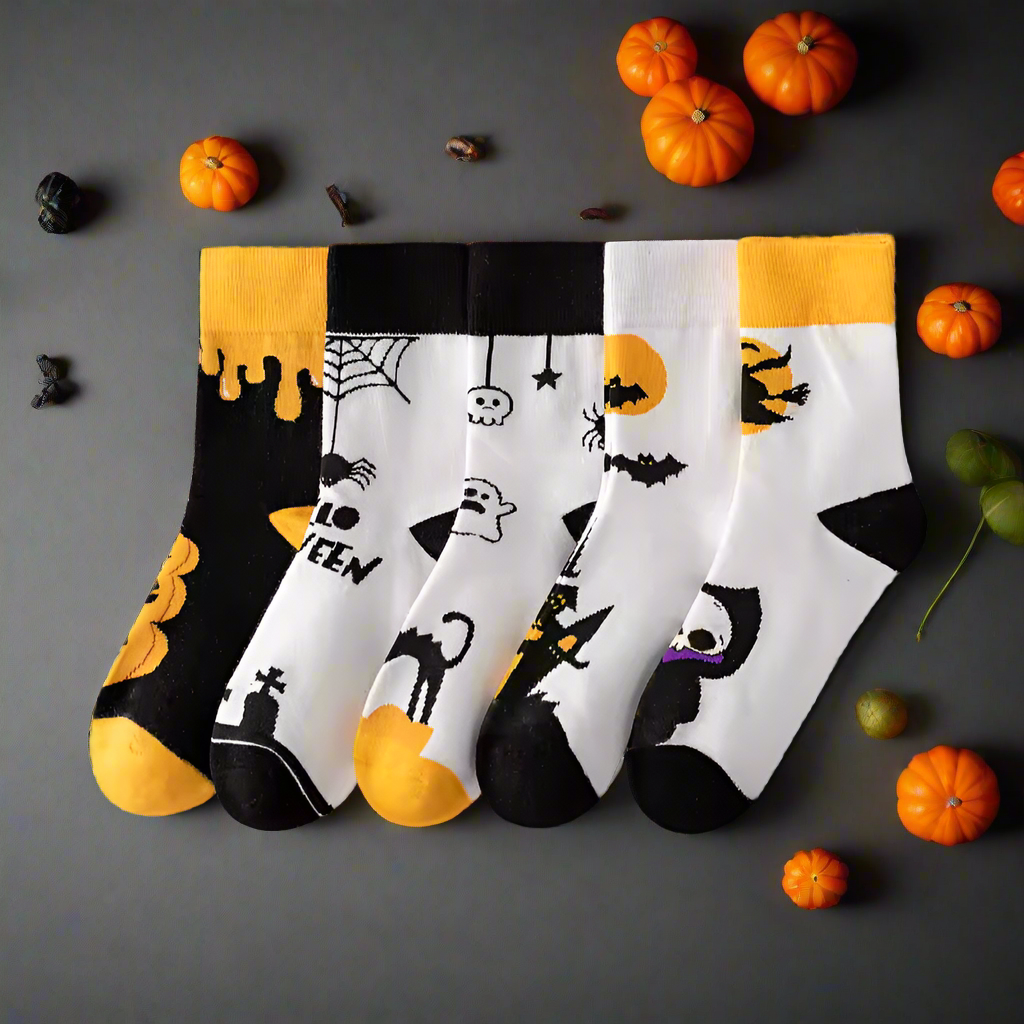 Cartoon Halloween Socks 10-Pack – 5 Spooky-Cute Styles | Ghost, Bat, Pumpkin & More | Fun Fall Socks Gift Set for Women & Men