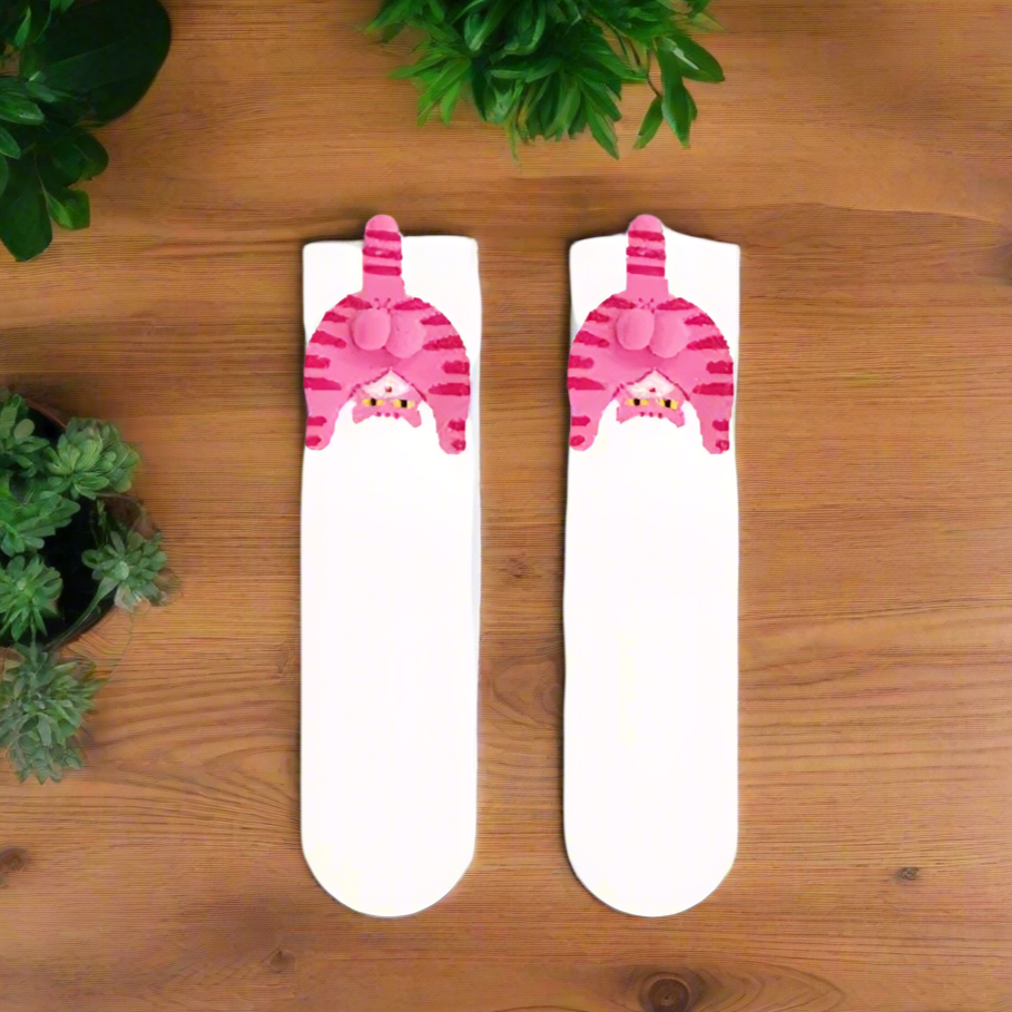 Cartoon Cat Socks Funny Egg Butt Design | Cozy Mid-Calf Cotton Socks for Cat Lovers, Christmas Gifts, Winter Warm Socks