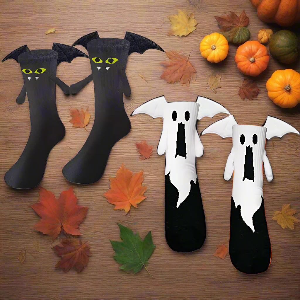 Magnetic Halloween Socks Ghost or Bat | Funny Halloween Socks for Adults Kids | Novelty Spooky Gift | Cute Ghost Socks Bat Socks