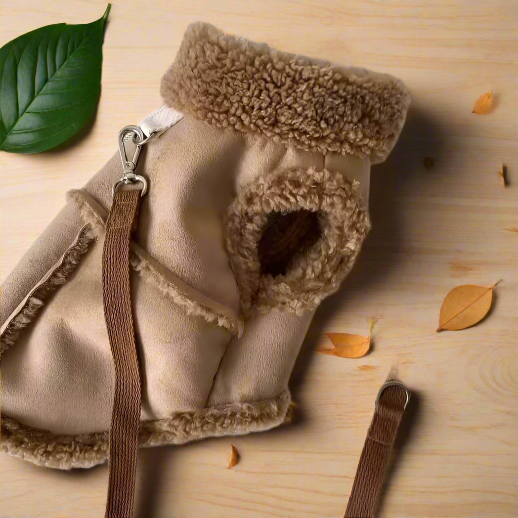 Small Dog Winter Jacket, Warm Fleece/Sherpa Dog Coat with Harness D-Ring, Classic Solid Color Vest XS–XL