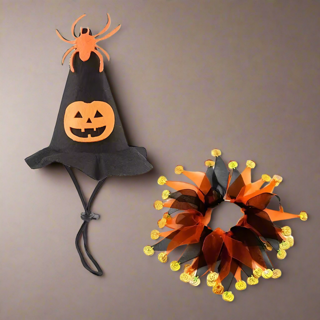 Pumpkin Halloween Cat Costume – Funny Spider Collar & Hat Set, Adjustable Pet Scarf Outfit for Cats & Small Dogs