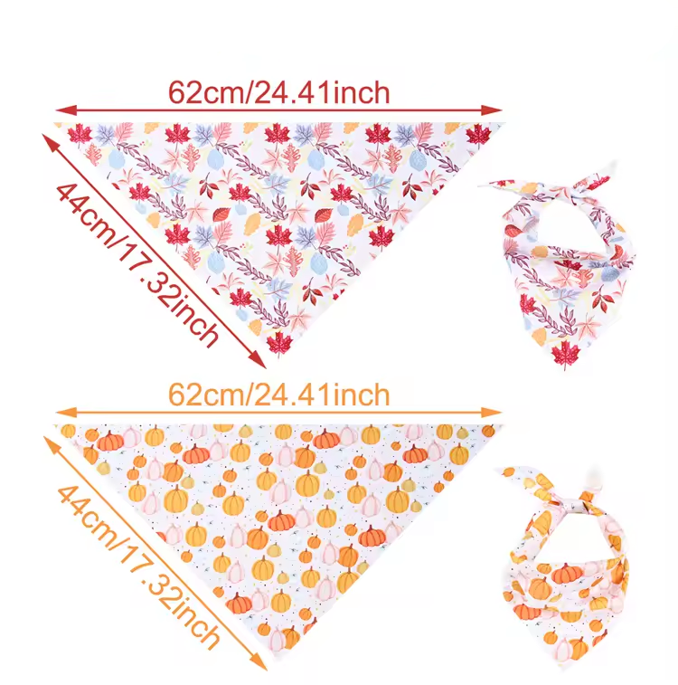 2pcs Fall Dog Bandanas – Pumpkin & Autumn Leaves Pet Triangle Scarves, Thanksgiving Cat & Dog Bibs, Holiday Pet Accessories