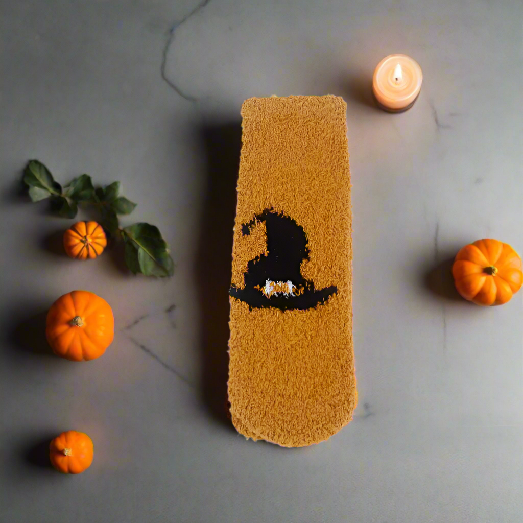 Fuzzy Halloween Socks 4 Pack – Pumpkin, Witch Hat, Bat, Ghost & More | Cozy Cute Fall Socks for Women & Men | Spooky Season Gift