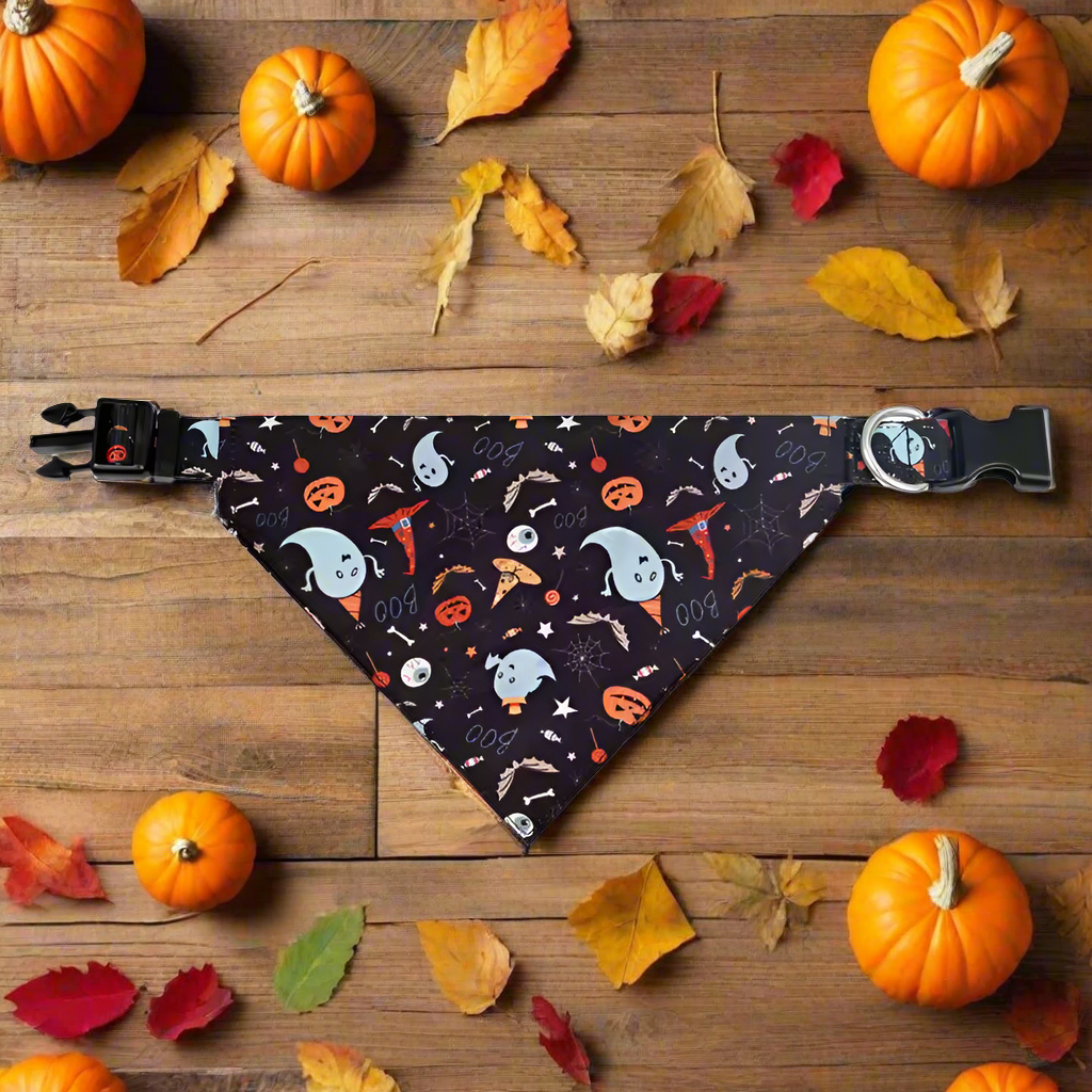 Halloween Dog Bandana Collar – 4 Designs, Adjustable Pet Scarf for Small Medium Large Dogs, Ghost Pumpkin Cat Pet Costume Bib