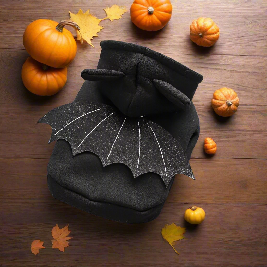 Bat Wing Pet Hoodie – Halloween Dog & Cat Costume, Warm Fleece Bat Sweater with Wings, Cosplay Pet Clothes for Party | Sizes XS–XL