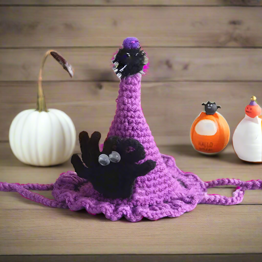 Knitted Halloween Cat Costume – Ghost Knit Hat & Bib Set for Cats, Dogs, or Rabbits, Cute Woven Pet Outfit for Halloween Photos