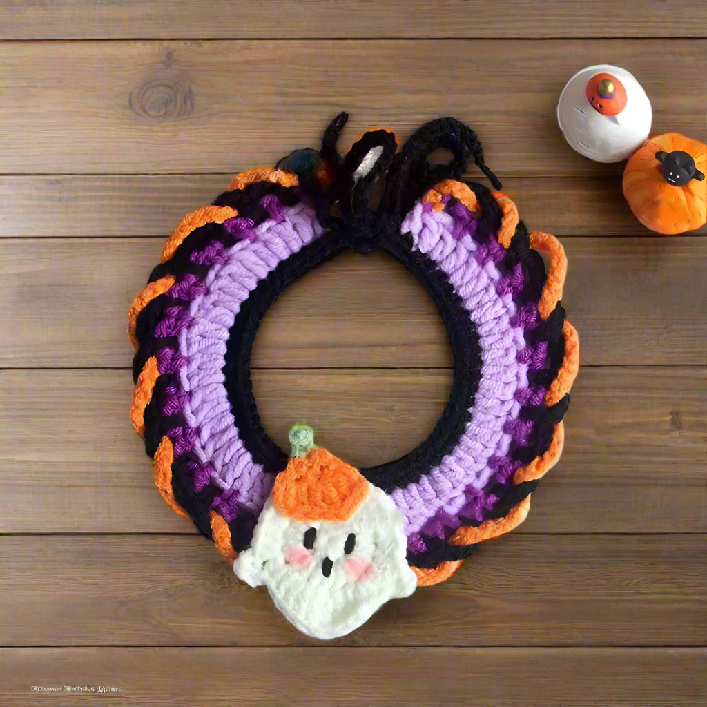 Knitted Halloween Cat Costume – Ghost Knit Hat & Bib Set for Cats, Dogs, or Rabbits, Cute Woven Pet Outfit for Halloween Photos
