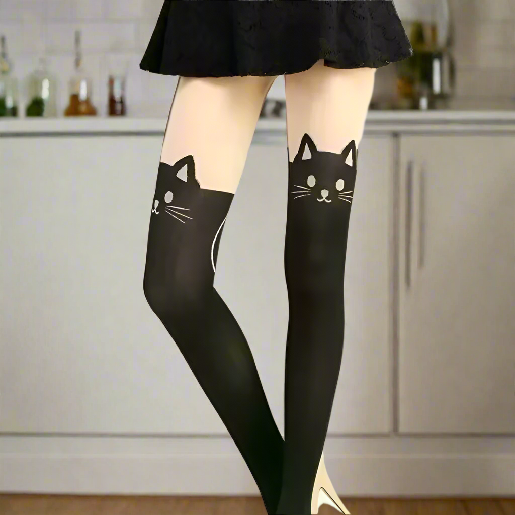 Black Cat Silk Knee Socks