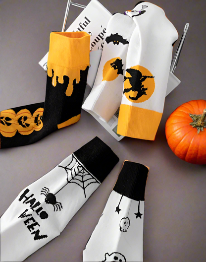 Cartoon Halloween Socks 10-Pack – 5 Spooky-Cute Styles | Ghost, Bat, Pumpkin & More | Fun Fall Socks Gift Set for Women & Men