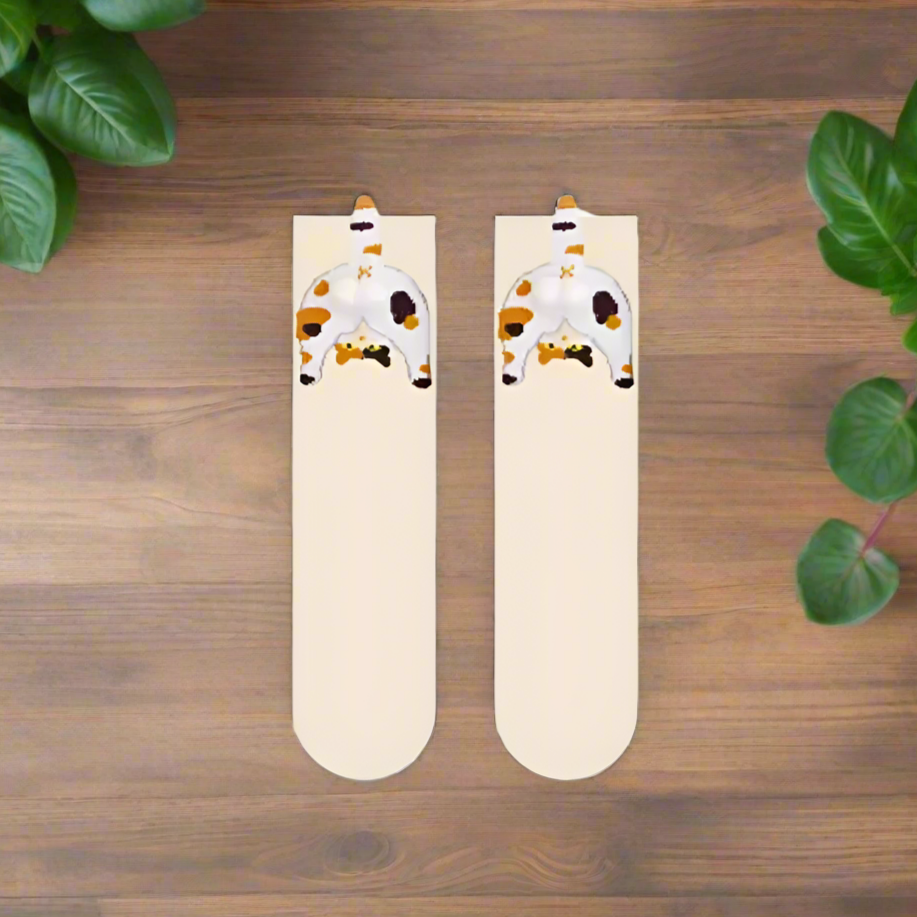 Cartoon Cat Socks Funny Egg Butt Design | Cozy Mid-Calf Cotton Socks for Cat Lovers, Christmas Gifts, Winter Warm Socks