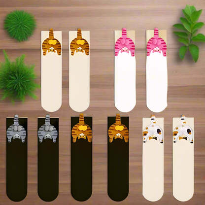 Cartoon Cat Socks Funny Egg Butt Design | Cozy Mid-Calf Cotton Socks for Cat Lovers, Christmas Gifts, Winter Warm Socks