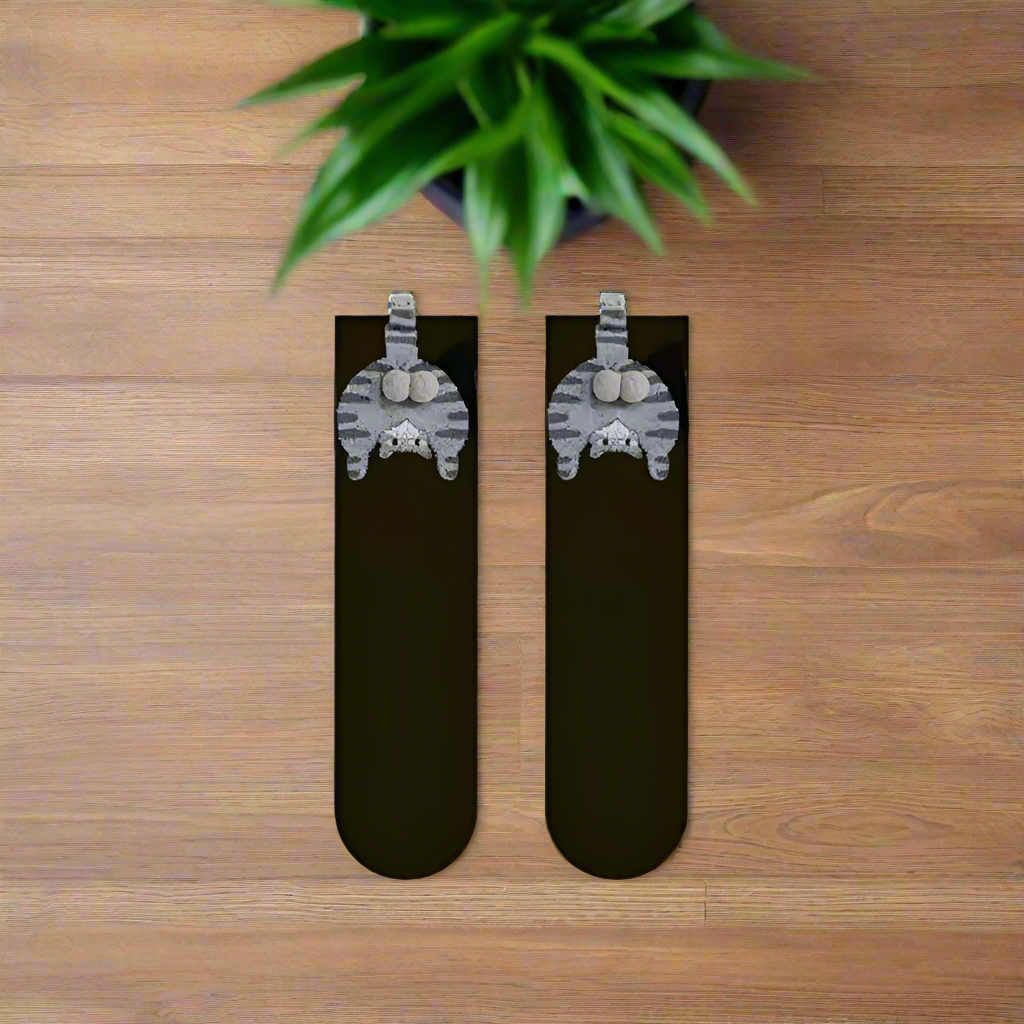 Cartoon Cat Socks Funny Egg Butt Design | Cozy Mid-Calf Cotton Socks for Cat Lovers, Christmas Gifts, Winter Warm Socks