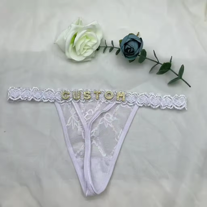 Custom Thong Panties – Personalized Women’s Lingerie with Name – Black, Red, White, or Purple – Gold or Silver Letters – 1 to 7 Letters