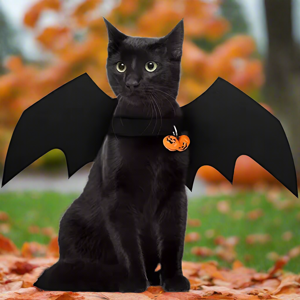 Pet Bat Wings Costume – Cat & Small Dog Halloween Outfit with Bells, Adjustable Harness Cosplay Wings for Pets, Funny Party Clothes