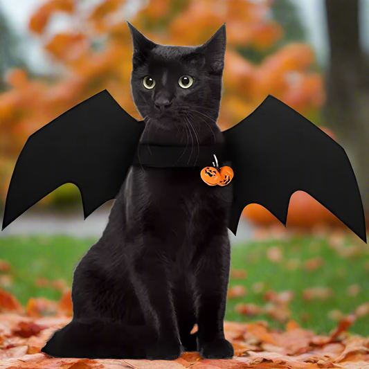 Pet Bat Wings Costume – Cat & Small Dog Halloween Outfit with Bells, Adjustable Harness Cosplay Wings for Pets, Funny Party Clothes