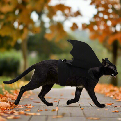 Pet Bat Wings Costume – Cat & Small Dog Halloween Outfit with Bells, Adjustable Harness Cosplay Wings for Pets, Funny Party Clothes