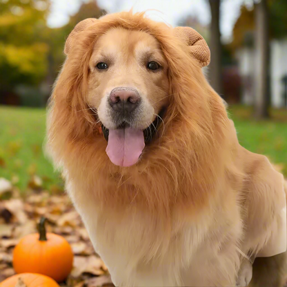Realistic Dog Lion Mane Costume – Funny Pet Wig with Ears for Medium & Large Dogs, Adjustable Pet Halloween Cosplay Outfit