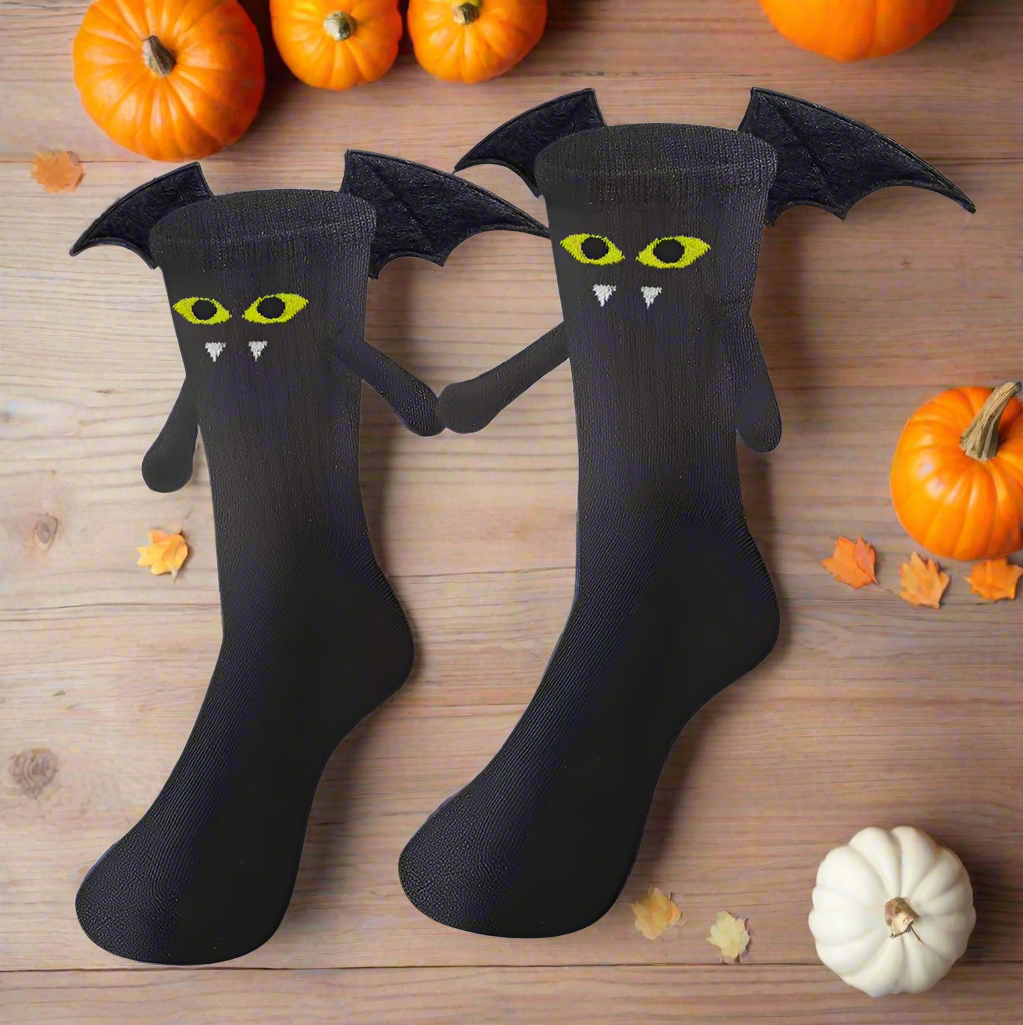Magnetic Halloween Socks Ghost or Bat | Funny Halloween Socks for Adults Kids | Novelty Spooky Gift | Cute Ghost Socks Bat Socks