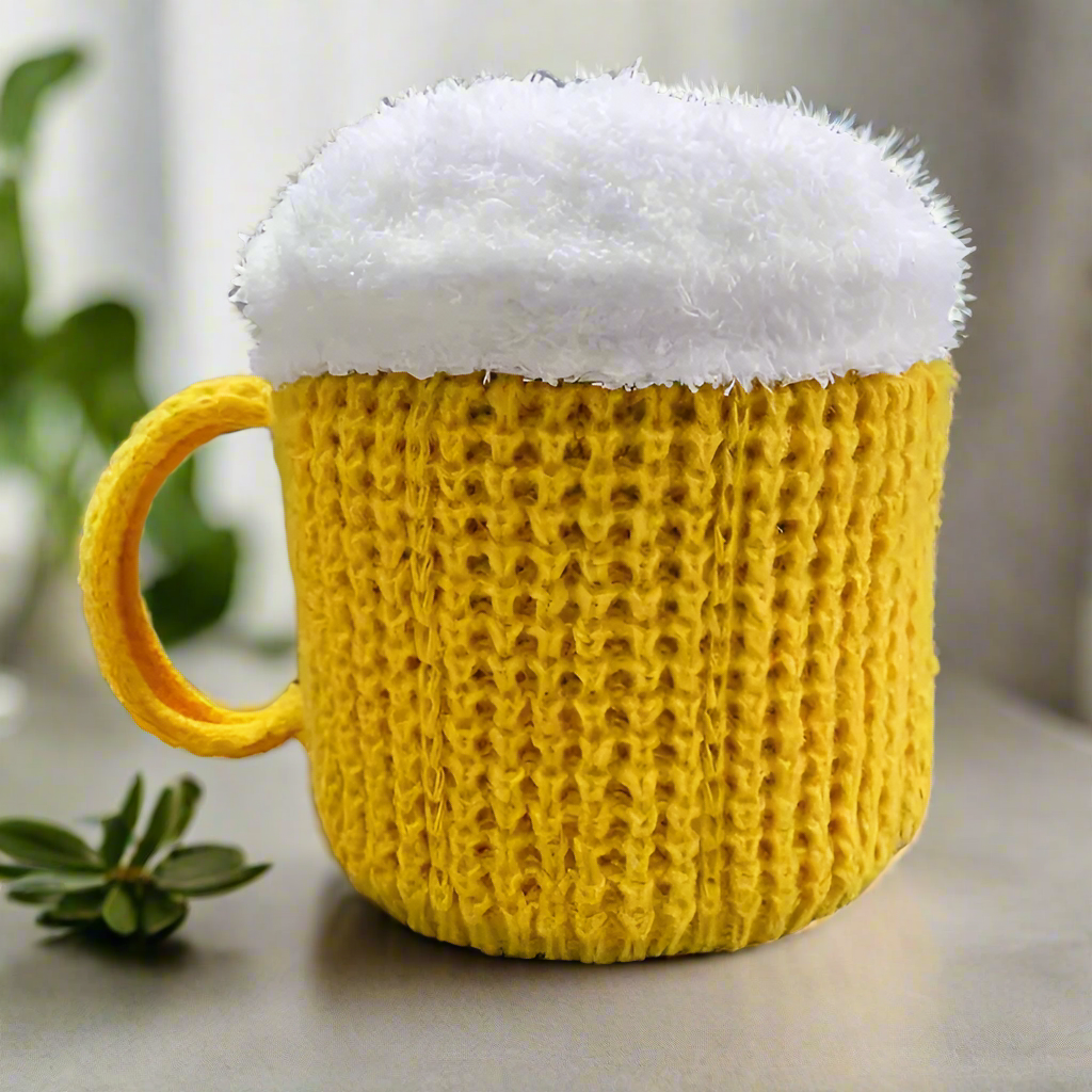 Funny Beer Mug Hat – Knit Foam Beer Cap Costume, Oktoberfest Party Hat, Gag Gift for Beer Lovers, Dad Gift, Father’s Day Novelty