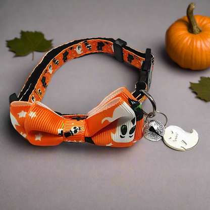 Halloween Cat Collar with Bow Tie & Bell – 1/4 Pcs Adjustable Breakaway Kitten Collar for Cats & Small Dogs, 4 Cute Styles