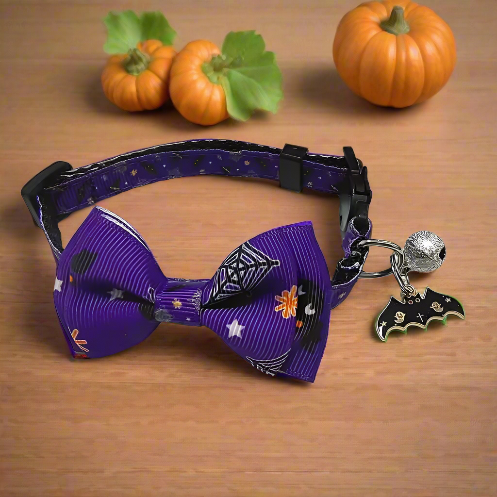 Halloween Cat Collar with Bow Tie & Bell – 1/4 Pcs Adjustable Breakaway Kitten Collar for Cats & Small Dogs, 4 Cute Styles
