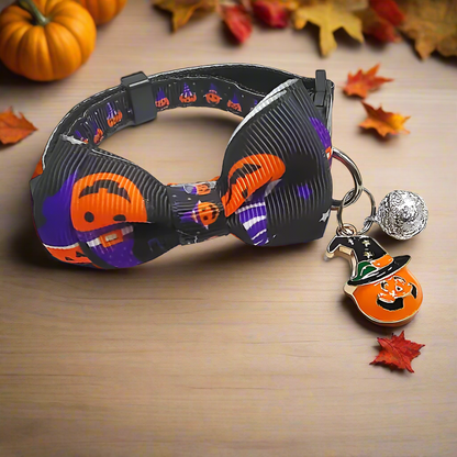 Halloween Cat Collar with Bow Tie & Bell – 1/4 Pcs Adjustable Breakaway Kitten Collar for Cats & Small Dogs, 4 Cute Styles