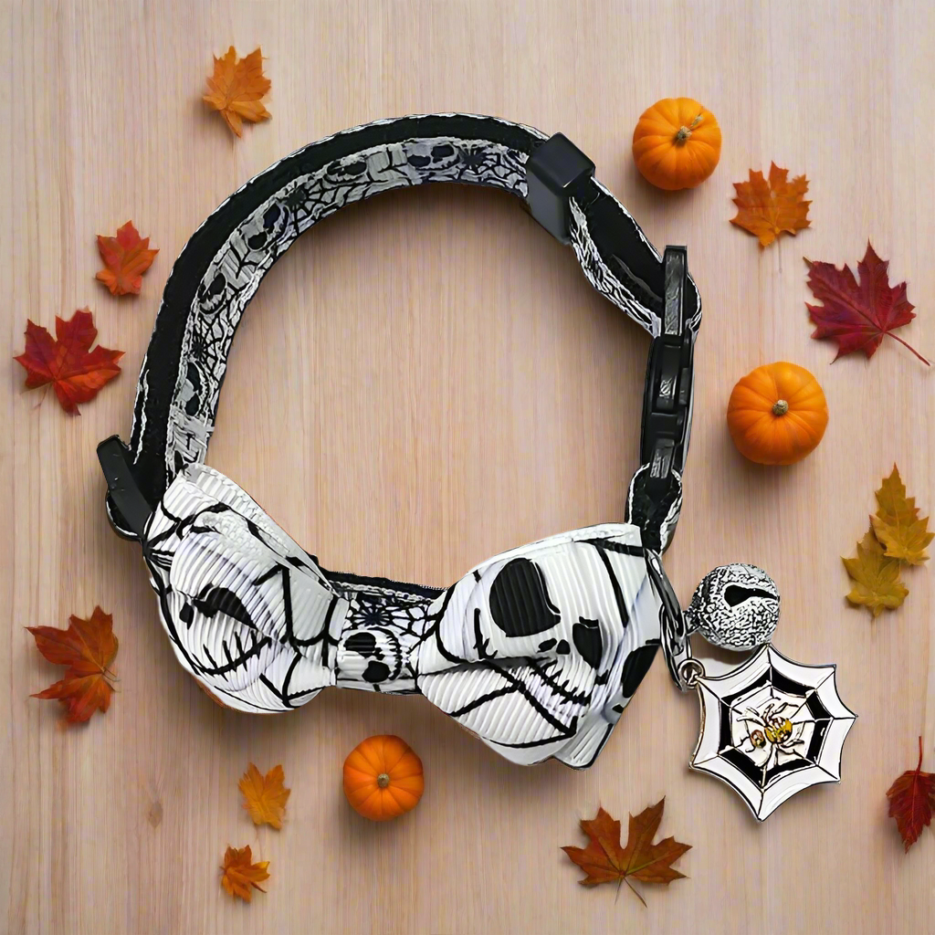 Halloween Cat Collar with Bow Tie & Bell – 1/4 Pcs Adjustable Breakaway Kitten Collar for Cats & Small Dogs, 4 Cute Styles
