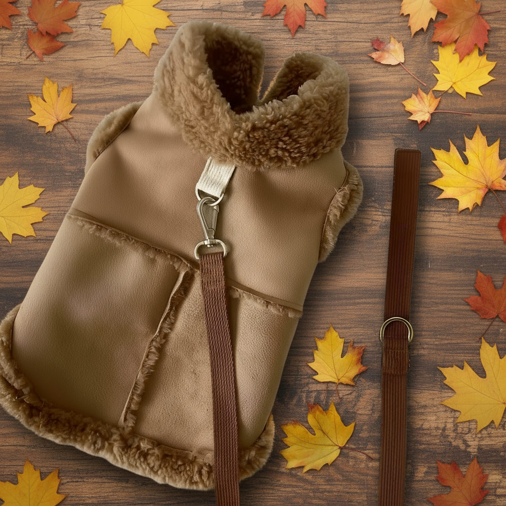 Small Dog Winter Jacket, Warm Fleece/Sherpa Dog Coat with Harness D-Ring, Classic Solid Color Vest XS–XL