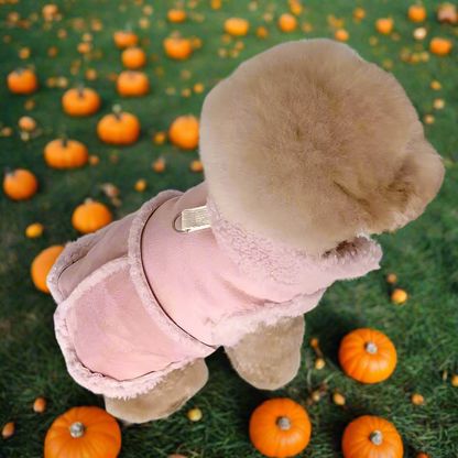 Small Dog Winter Jacket, Warm Fleece/Sherpa Dog Coat with Harness D-Ring, Classic Solid Color Vest XS–XL