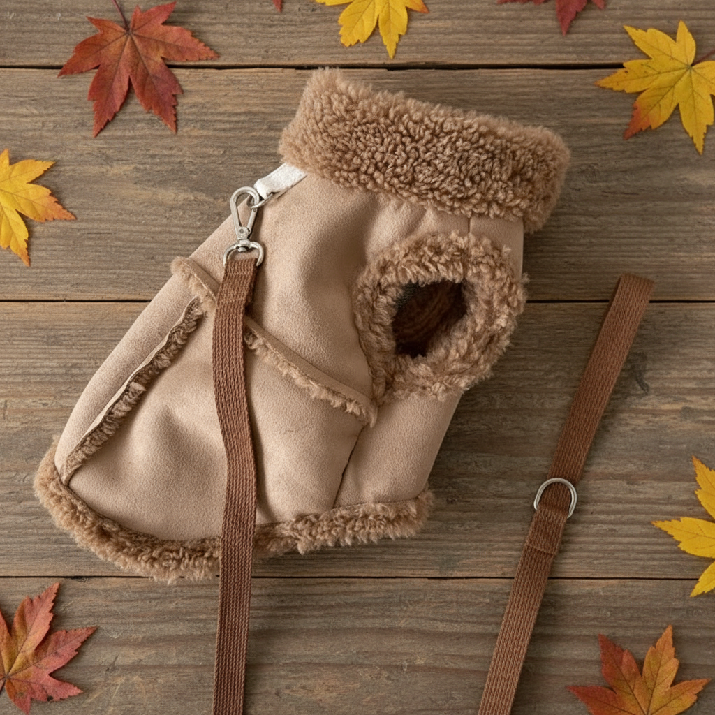 Small Dog Winter Jacket, Warm Fleece/Sherpa Dog Coat with Harness D-Ring, Classic Solid Color Vest XS–XL