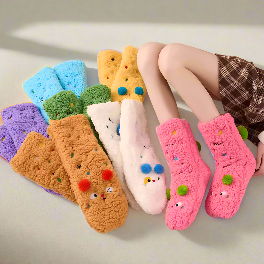 Fuzzy Monster Face Slipper Socks