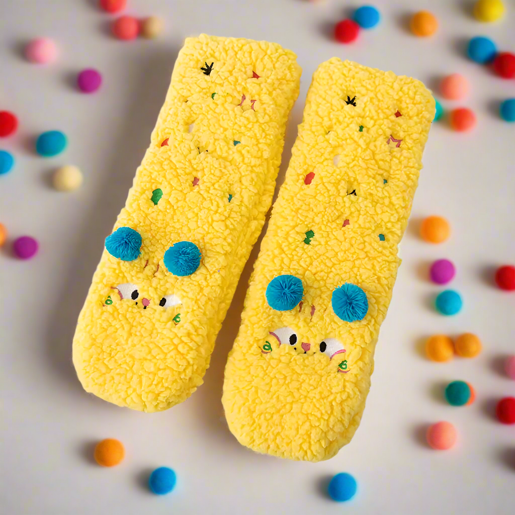 Fuzzy Monster Face Slipper Socks