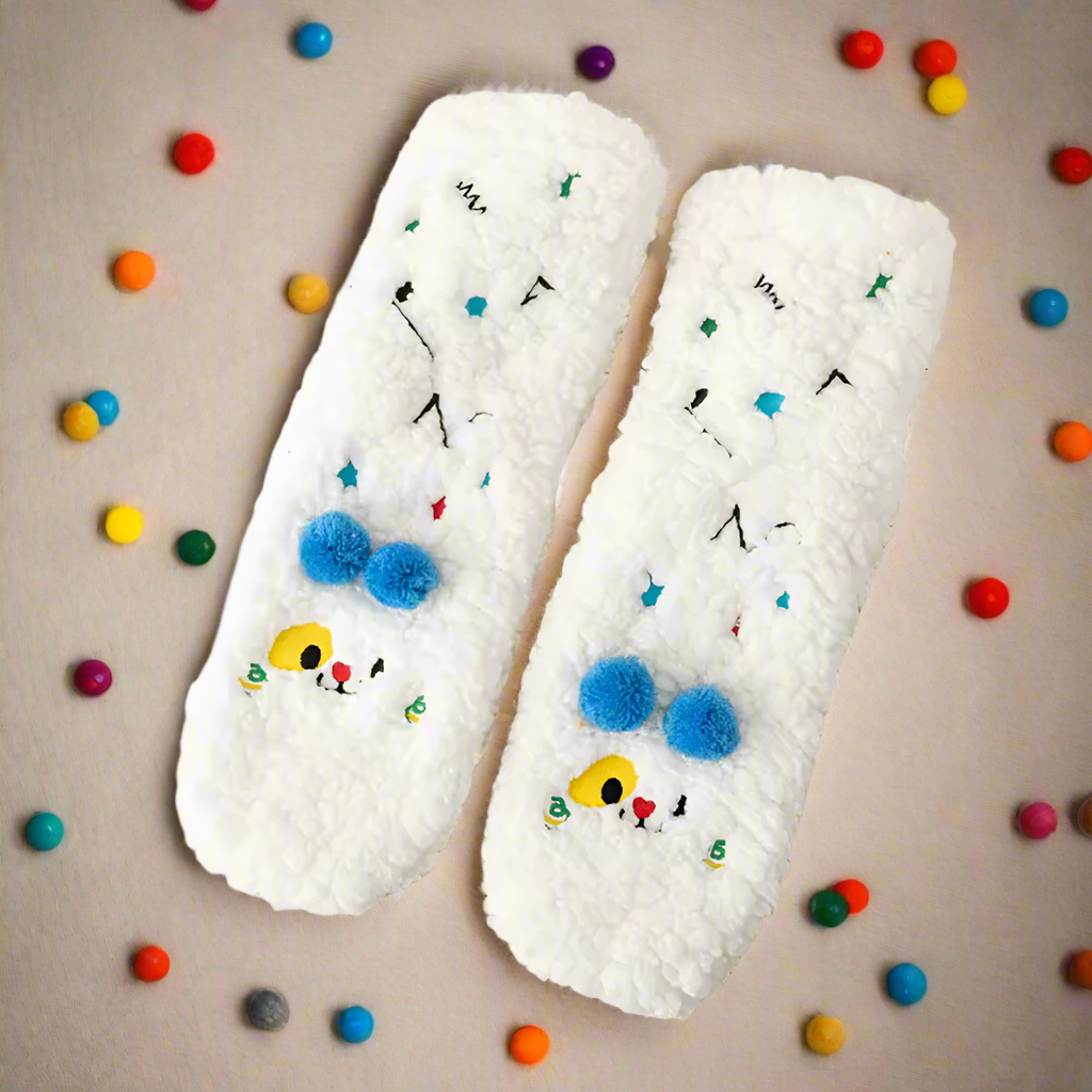 Fuzzy Monster Face Slipper Socks