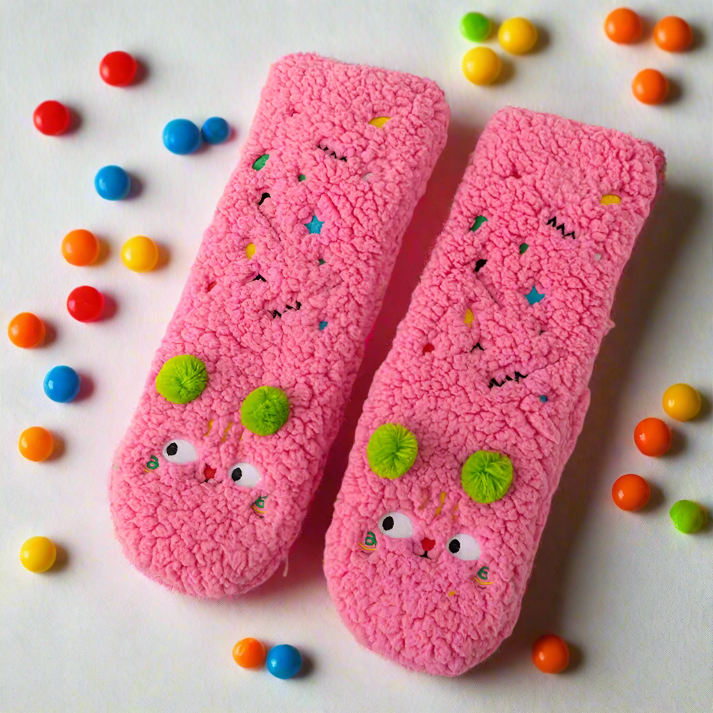 Fuzzy Monster Face Slipper Socks