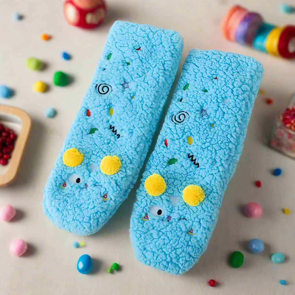 Fuzzy Monster Face Slipper Socks