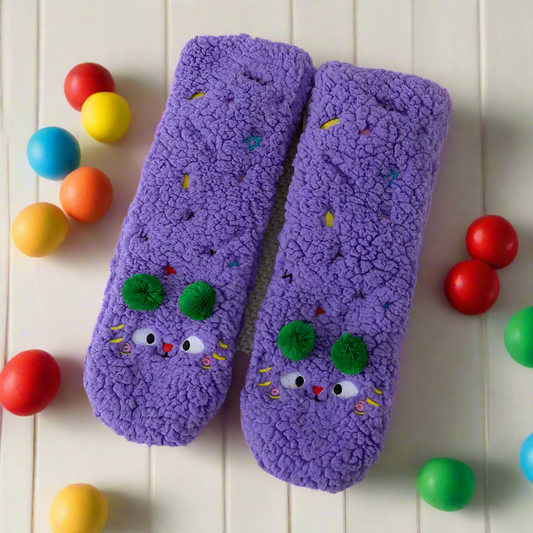 Fuzzy Monster Face Slipper Socks