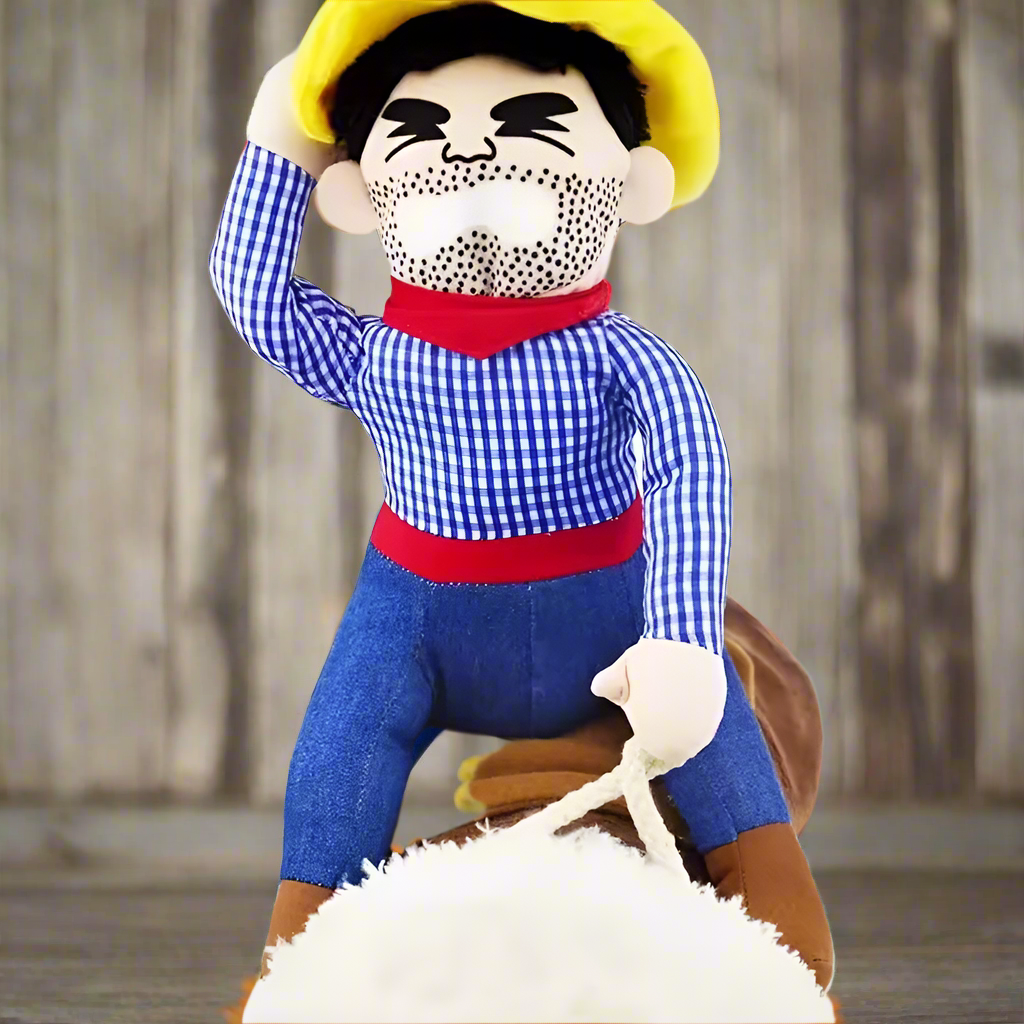 Pet Cowboy Rider Costume with Hat – Funny Western Outfit for Dogs & Cats, Rodeo Horseback Rider Cosplay Clothes