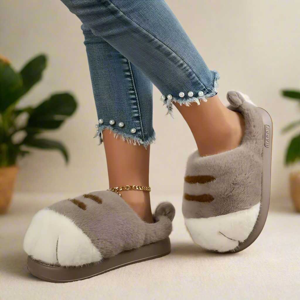 3D Cat Paw Slippers Plush Fluffy Indoor Shoes Cozy Furry Paw Slippers Anti Slip Bedroom House Shoes Cute Gift for Women Men Kids