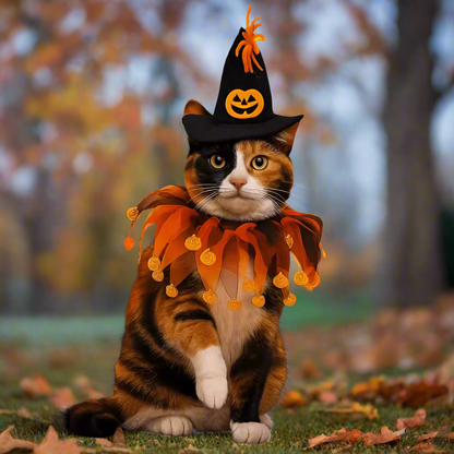 Pumpkin Halloween Cat Costume – Funny Spider Collar & Hat Set, Adjustable Pet Scarf Outfit for Cats & Small Dogs