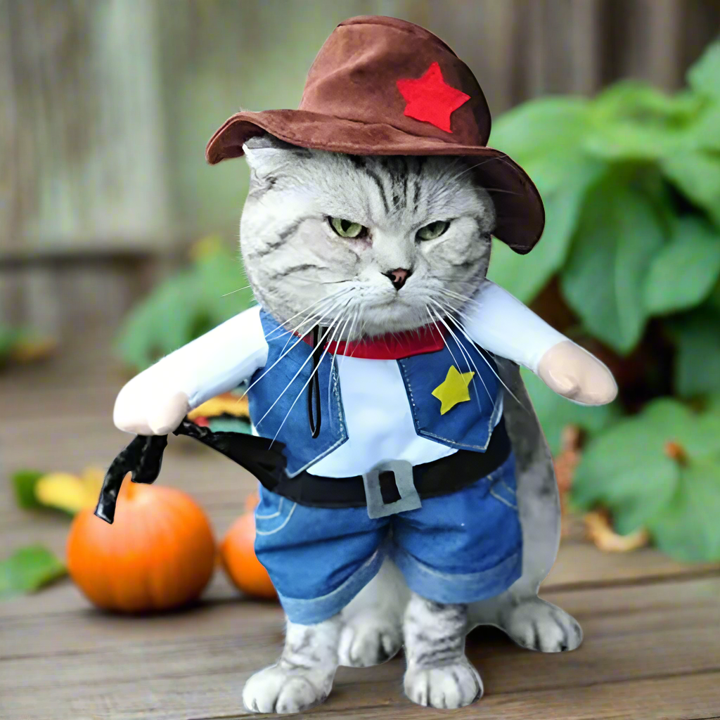 Funny Pet Cowboy Costume with Hat – Hilarious Rider Outfit for Dogs & Cats, Western Cosplay Clothes with Plush Arms