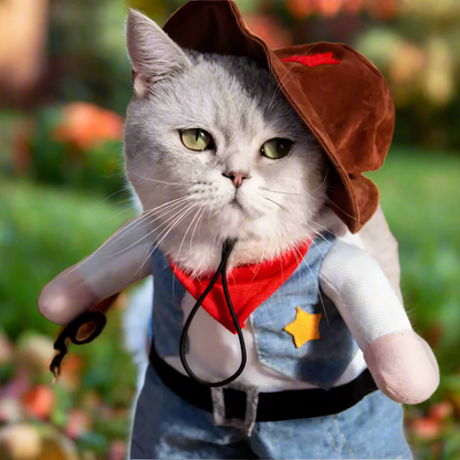 Funny Pet Cowboy Costume with Hat – Hilarious Rider Outfit for Dogs & Cats, Western Cosplay Clothes with Plush Arms