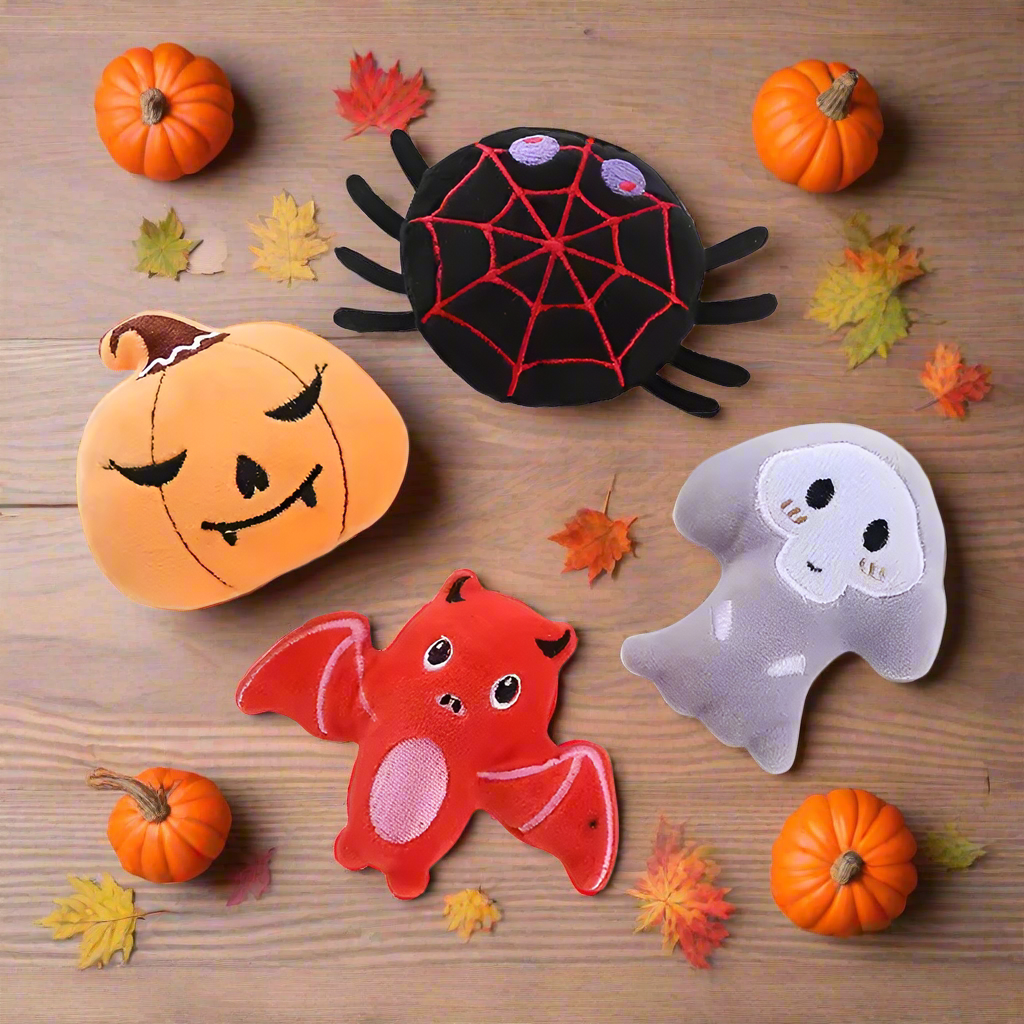 Halloween Catnip Cat Toys – 4pcs Pumpkin, Bat, Spider & Ghost Plush Toys, Interactive Cat Kicker Toys for Cats & Kittens