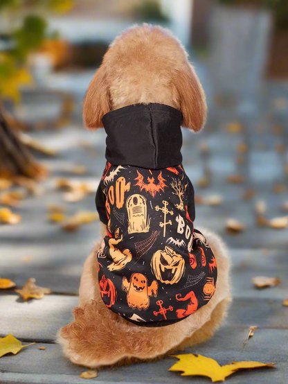 Halloween Pet Hoodie – Ghost & Bat Print Dog & Cat Sweatshirt with Hood, Funny Halloween Costume Outfit (XS–XXL)