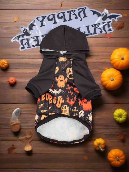 Halloween Pet Hoodie – Ghost & Bat Print Dog & Cat Sweatshirt with Hood, Funny Halloween Costume Outfit (XS–XXL)