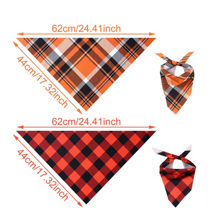 2pcs Fall Dog Bandanas – Orange & Red Plaid Pet Triangle Scarves, Thanksgiving Puppy & Cat Bibs, Autumn Pet Accessories