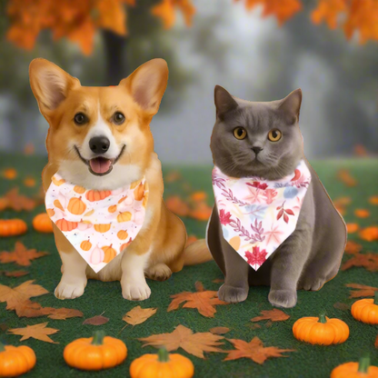 2pcs Fall Dog Bandanas – Pumpkin & Autumn Leaves Pet Triangle Scarves, Thanksgiving Cat & Dog Bibs, Holiday Pet Accessories