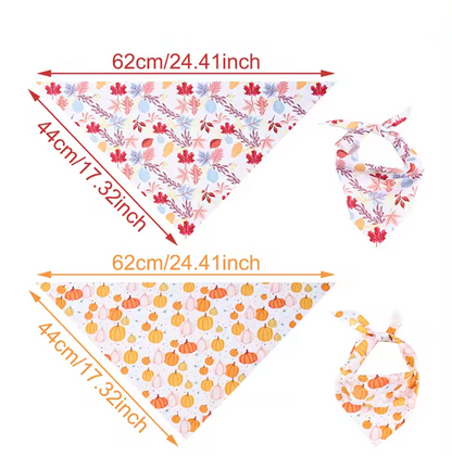2pcs Fall Dog Bandanas – Pumpkin & Autumn Leaves Pet Triangle Scarves, Thanksgiving Cat & Dog Bibs, Holiday Pet Accessories