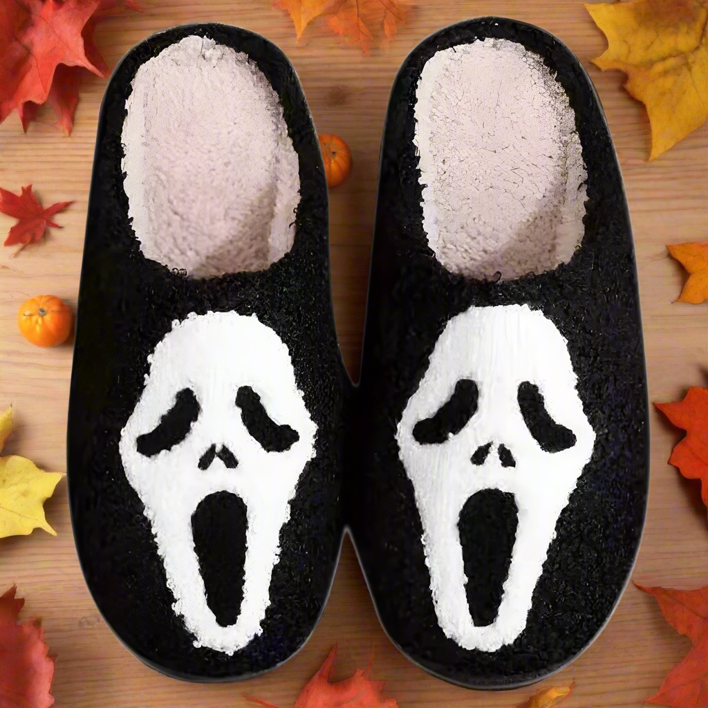 Ghost Face Slippers – Scary Halloween Slippers for Men & Women, Funny Cozy Horror House Shoes, Plush Creepy Face Slippers EU 36–43