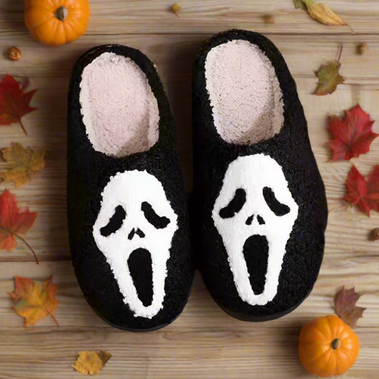 Ghost Face Slippers – Scary Halloween Slippers for Men & Women, Funny Cozy Horror House Shoes, Plush Creepy Face Slippers EU 36–43