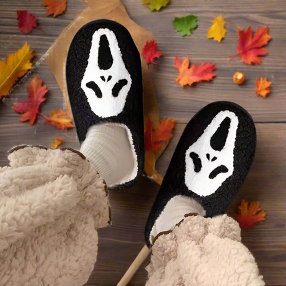 Ghost Face Slippers – Scary Halloween Slippers for Men & Women, Funny Cozy Horror House Shoes, Plush Creepy Face Slippers EU 36–43